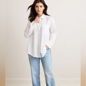 Not Monday Oversized Linen White Long Sleeve Button Down Shirt